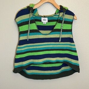 BDG Striped Hooded Oversized Cropped Sweater Vest